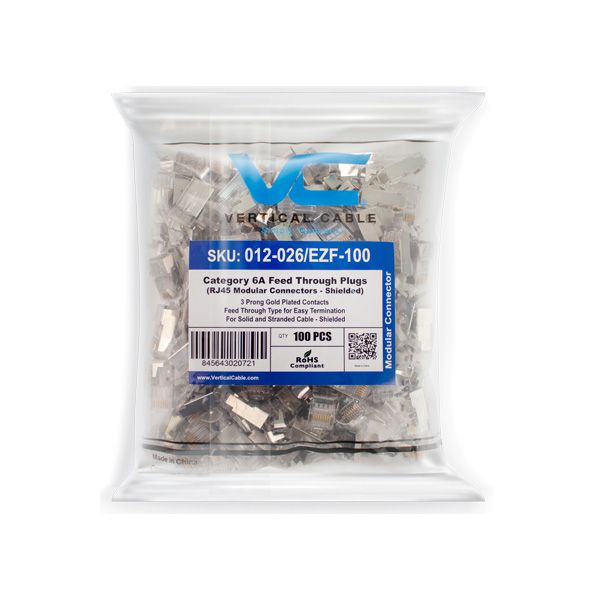 EZ-45 CAT6A Shielded RJ45 Metal Connectors - 100pk