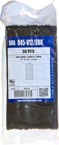 Velcro Wraps 12in x 1/2in (50 Pack) Black