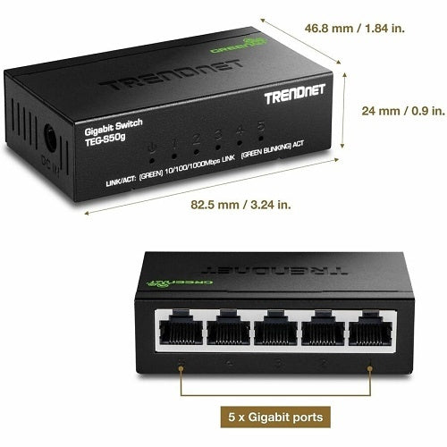 TRENDnet TEG-S50g 5-Port Gigabit GREENnet Mini Switch, 10 Gbps