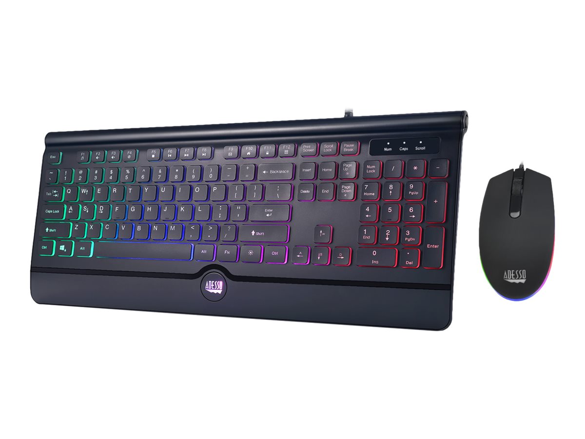 Adesso Gaming Keyboard & Mouse Combo Wired Illuminated Slim Low Profile 1000dpi PC/Mac - Black