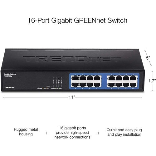 TRENDnet TEG-S16DG 16-Port Gigabit GREENnet Desktop, 32Gbps