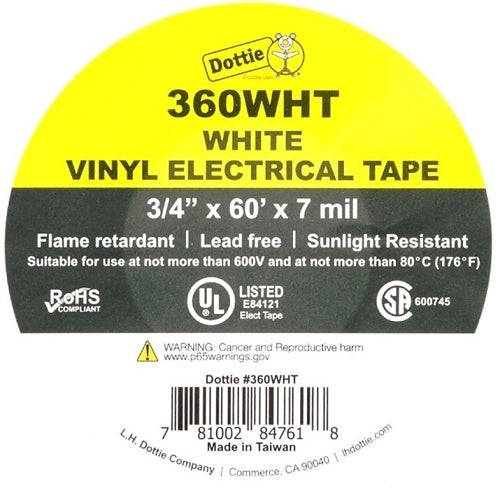 Dottie 360WHT 3/4\\" 60\' White Electrical Tape