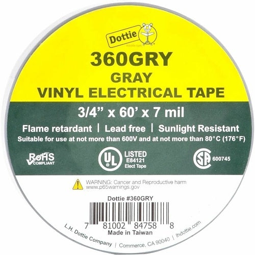 Dottie 360GRY Electrical Tape, PVC, 3/4
