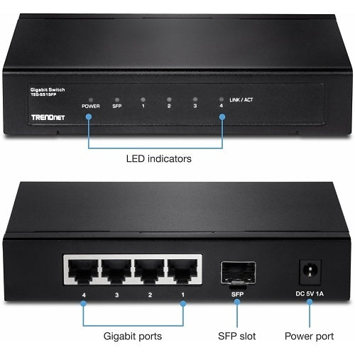 TRENDnet TEG-S51SFP 4-Port Gigabit Switch with SFP Slot