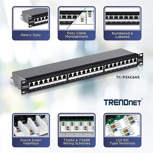 TRENDnet TC-P24C6AS 24-Port Cat6A Shielded 1U Patch Panel