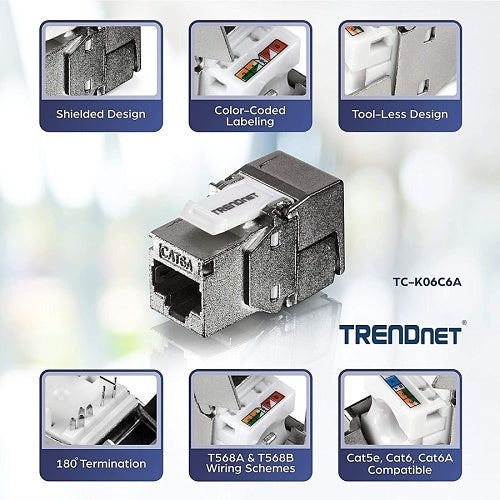 TRENDnet TC-K06C6A Shielded CAT6A Keystone Jack, 6-Pack, RJ-45