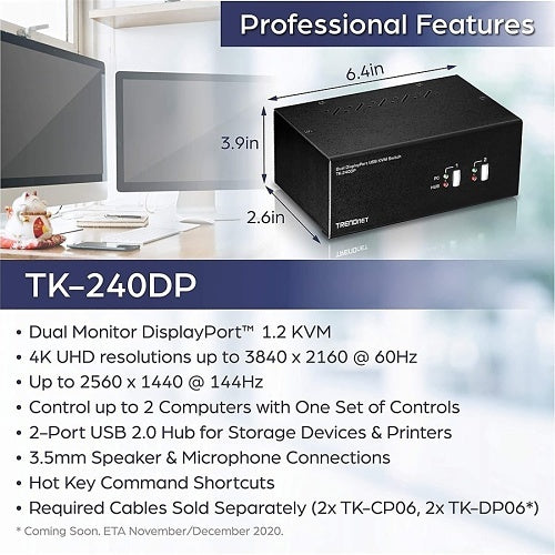 TRENDnet 2-Port Dual Monitor Display Port KVM Switch
