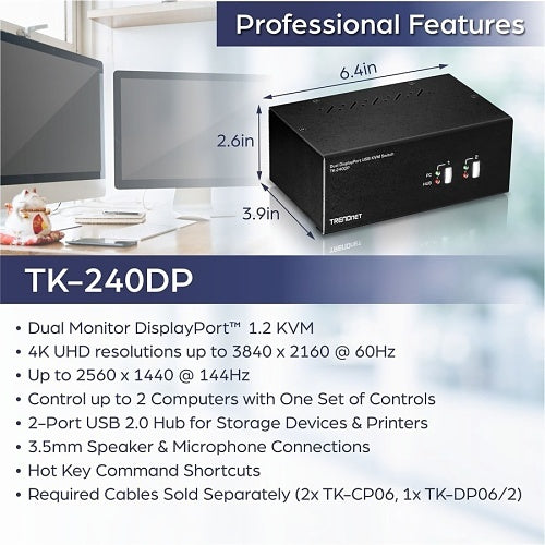 TRENDnet 2-Port Dual Monitor Display Port KVM Switch