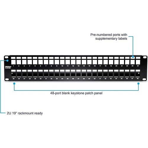 TRENDnet TC-KP48S 48-Port Blank Keystone Shielded 2U HD Patch Panel