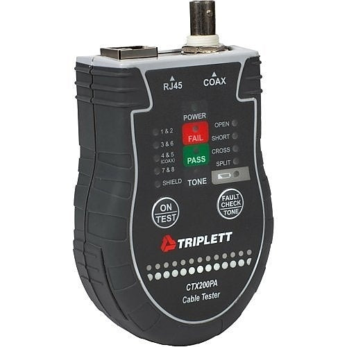 Triplett CTX200PA RJ45/Coax Tester and Inductive Probe, Traces Wire Types and Performs TI1568 Tests with Instant Pass/Fail Results