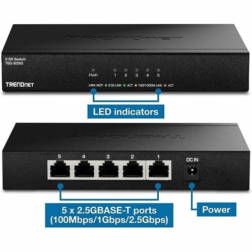 TRENDnet TEG-S350 5-Port Unmanaged 2.5G Switch, 25Gbps
