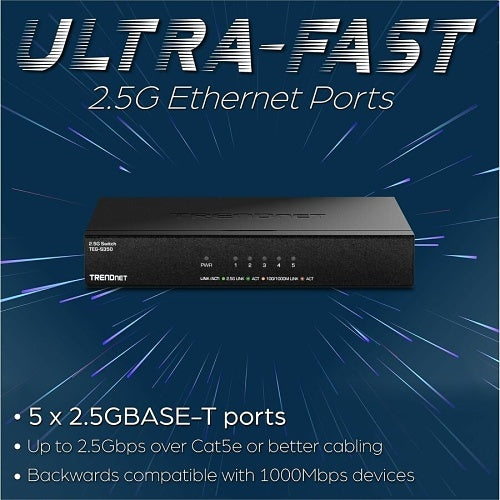 TRENDnet TEG-S350 5-Port Unmanaged 2.5G Switch, 25Gbps