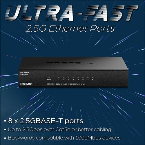 TRENDnet TEG-S380 8-Port Unmanaged 2.5G Switch, 40Gbps