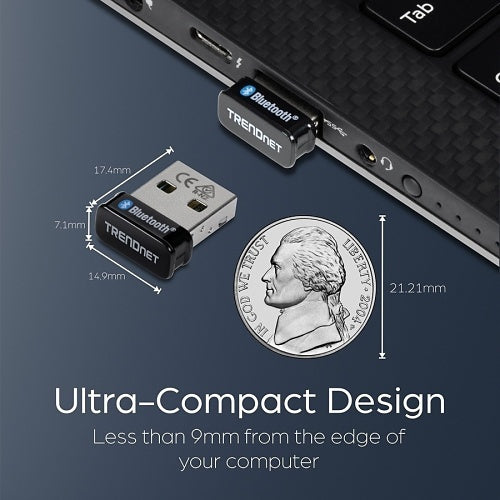 TRENDnet TBW-110UB Micro Bluetooth 5.0 USB Adapter with BR/EDR/BLE, Supports Bluetooth Low Energy BLE speeds up to 2Mbps