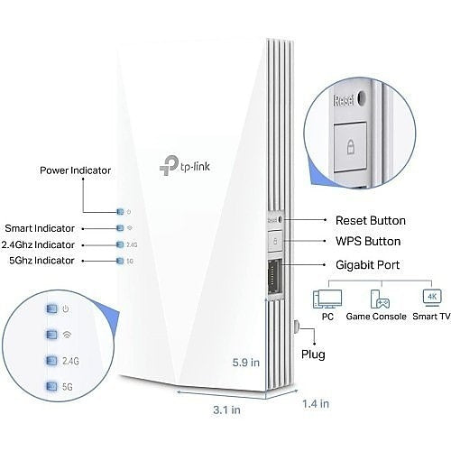 TP-Link RE600X AX1800 Wi-Fi Range Extender, White