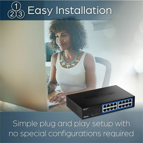 TRENDnet TEG-S17D 16-Port Gigabit Desktop Switch with Built-In Power Supply, 32Gbps
