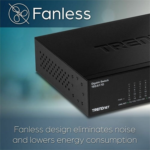 TRENDnet TEG-S17D 16-Port Gigabit Desktop Switch with Built-In Power Supply, 32Gbps