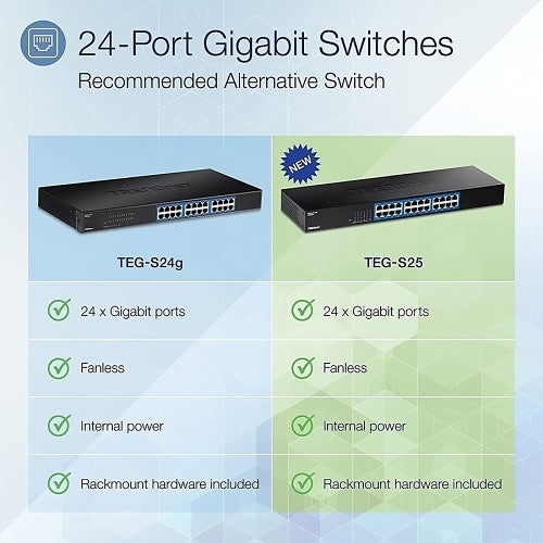 TRENDnet TEG-S25 24-Port Gigabit Rack Mountable Switch, RJ-45