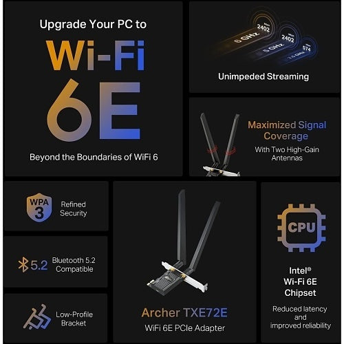 TP-Link ARCHER TXE72E AXE5400 Wi-Fi 6E Bluetooth 5.2 PCIe Adapter