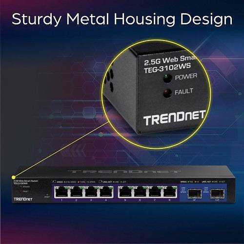 TRENDnet TEG-3102WS 10-Port Multi-Gig Web Smart Switch Compatible with 100/1000BASE-T, 80Gbps Switching Capacity