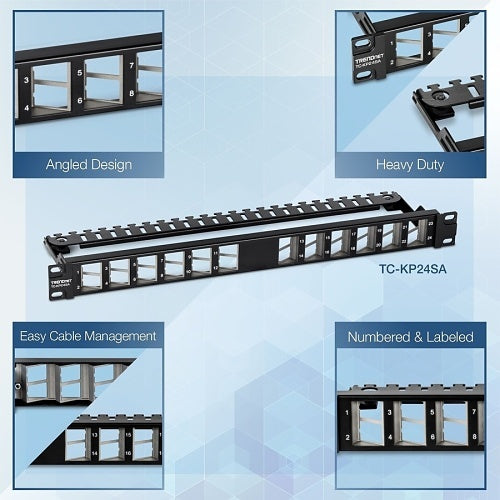 TRENDnet TC-KP24SA Blank Angled Keystone, Shielded Patch Panel, 24-Port, 1U
