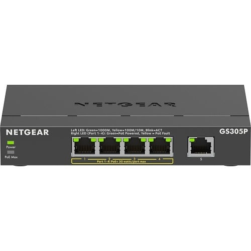 Netgear GS305P-300NAS 300 Series SOHO 5-Port Gigabit Ethernet Unmanaged Switch, 4-Port PoE+, 63W