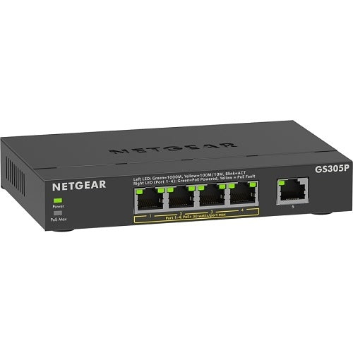 Netgear GS305P-300NAS 300 Series SOHO 5-Port Gigabit Ethernet Unmanaged Switch, 4-Port PoE+, 63W