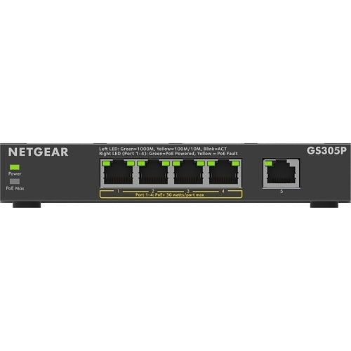 Netgear GS305P-300NAS 300 Series SOHO 5-Port Gigabit Ethernet Unmanaged Switch, 4-Port PoE+, 63W