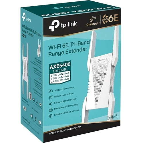 TP-Link RE815XE AXE5400 Tri‑Band Mesh Wi‑Fi 6E Range Extender, Gigabit Ethernet, White