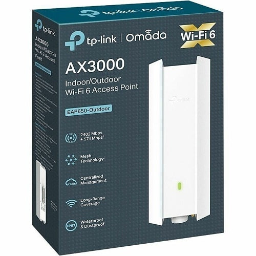 TP-Link EAP650-OUTDOOR Omada AX3000 Indoor / Outdoor Wi-Fi 6 Access Point, 802.3at PoE+ and Passive PoE