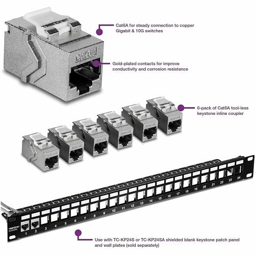 TRENDnet TC-KC06C6A CAT6a RJ-45 Keystone Inline Coupler, 6-Pack