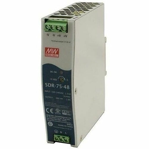 Lantronix 25131 Industrial DIN Rail Mounted Power Supply, 48VDC, 76.8W