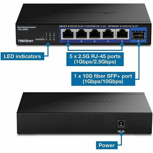 TRENDnet TEG-S5061 6-Port 2.5G Unmanaged Network Switch with 10G SFP+ Port