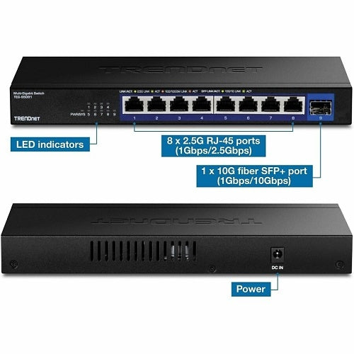 TRENDnet TEG-S5091 Network Switch, 9-Port 2.5G Unmanaged with 10G SFP+ Port