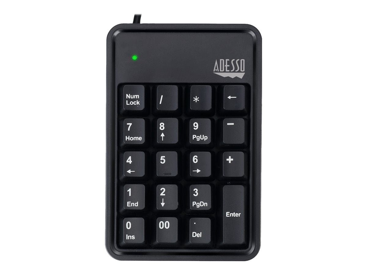 Adesso Keypad Wired Mechanical Numeric 19 Keys & 3 Port USB Hub PC/Mac - Black