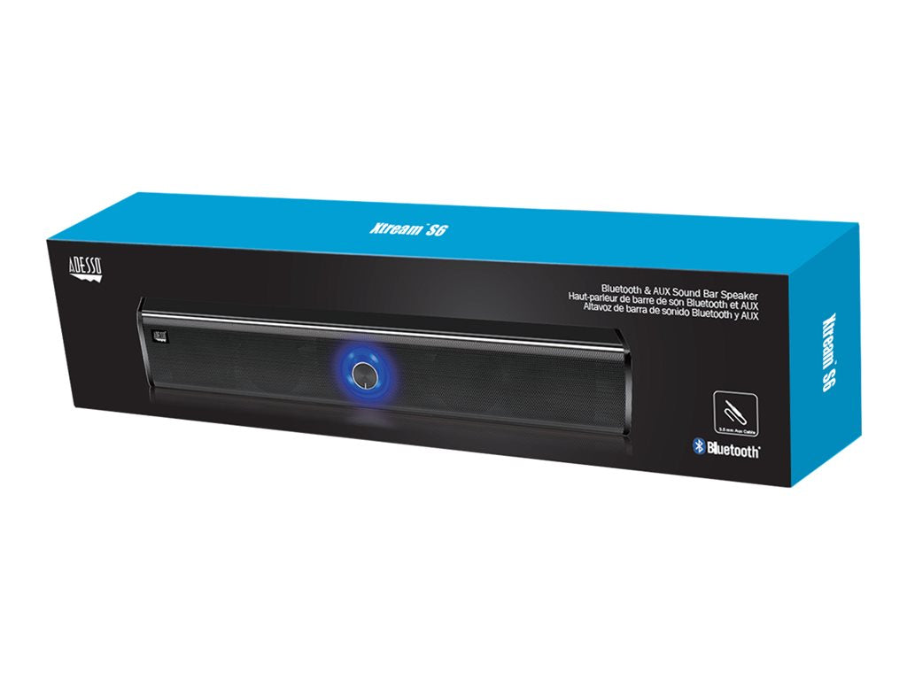 Adesso Speaker Sound Bar 10W x 2 Bluetooth 5.0 6hr Playtime High Output Power Aux input and Aux Cable Included - Black