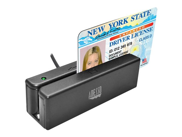 Adesso Magnetic Stripe Card Reader Bidirectional Single, Dual or Three Track Compatibility PC - Black