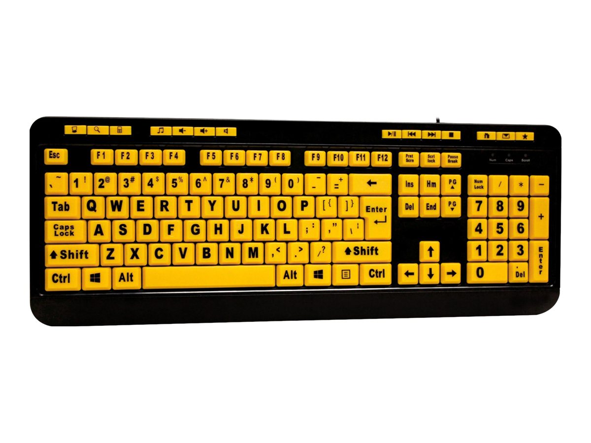 Adesso Keyboard Wired 4X Large Print Multimedia Fluorescent Keys PC/Mac - Black & Yellow