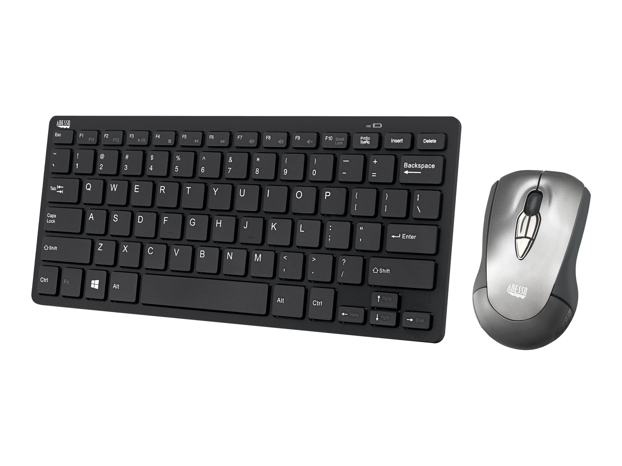 Adesso Keyboard & Air Mouse Combo 2.4Ghz USB Dongle Compact Scissor Switch 78 Key Keyboard PC/Mac- Black/Silver