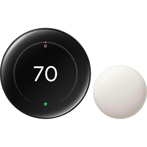 Google Nest Learning Thermostat (4th Gen) with Nest Temperature Sensor, Polished Obsidian (GA05560-US)