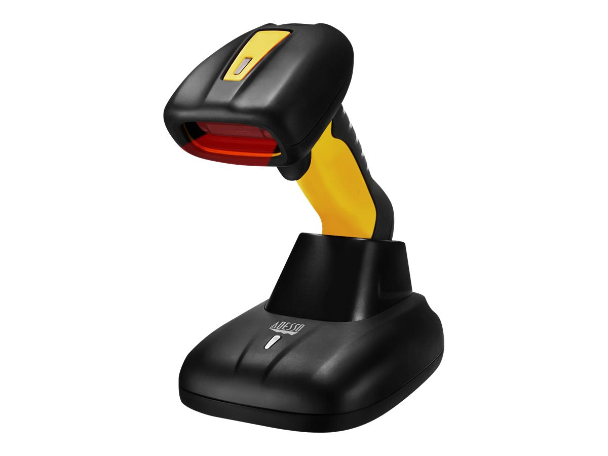 Adesso Barcode Scanner Bluetooth Antimicrobial IP67 Waterproof CCD Barcodes  Drop Protection Charging Cradle - Black