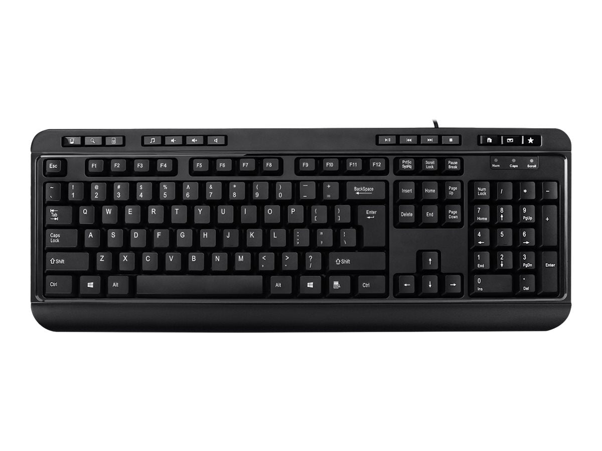 Adesso Keyboard Wired Multimedia with 3 Port USB Hub PC/Mac - Black