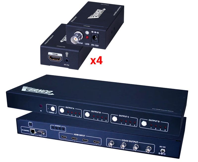 HDMI 4 x 4 Matrix Selector Switch over Coax (100M)