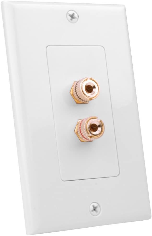Binding Post Decor Wall Plate- 2 Gold Posts, White