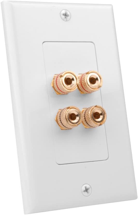 Binding Post Decor Wall Plate- 4 Gold Posts, White