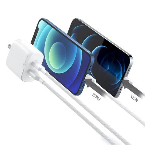 Alogic Wall Charger 2 Port 40W GaN PD 1x USB-C (20W-30W) 1x USB-A (12-18W) Rapid Power - White