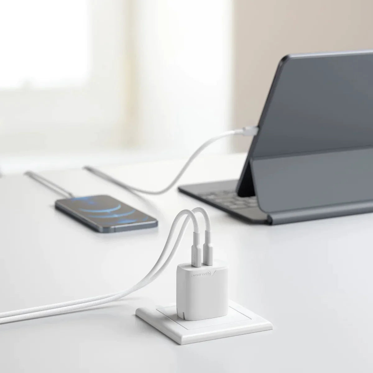 Alogic Wall Charger 2 Port 40W GaN PD 2x USB-C (20W-30W Each) Rapid Power - White