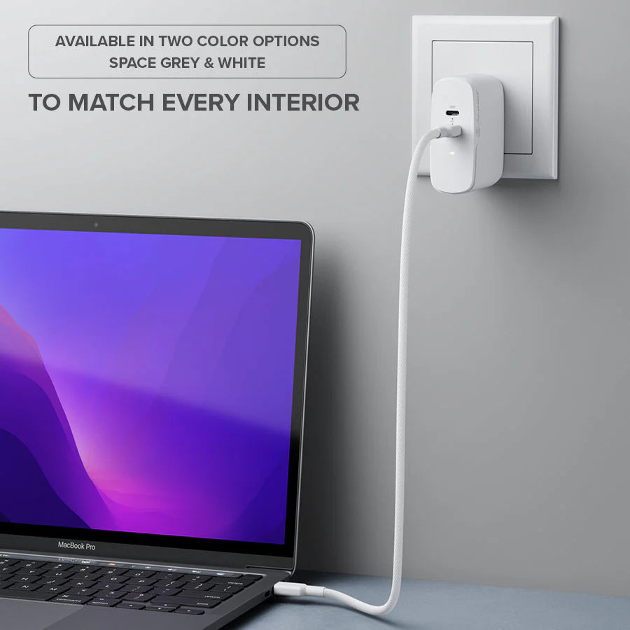 Alogic Wall Charger 2 Port 68W GaN PD 2x USB-C (50-60W + 18W)& 6ft USB-C to USB-C 100W Cable - White
