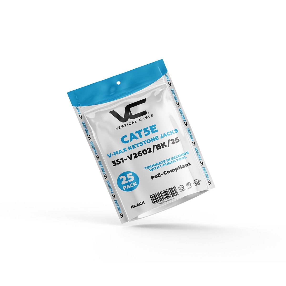 Rapid Punch CAT5E Keystone Jack Black - 25 PACK
