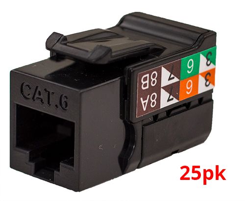 Rapid Punch CAT6 Keystone Jack Black - 25 PACK